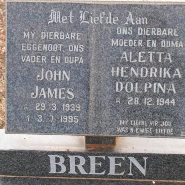 BREEN John James 1939-1995 &amp; Aletta Hendrika Dolpina 1944-