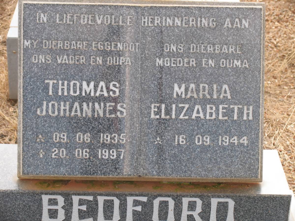 BEDFORD Thomas Johannes 1935-1997 &amp; Maria Elizabeth 1944-