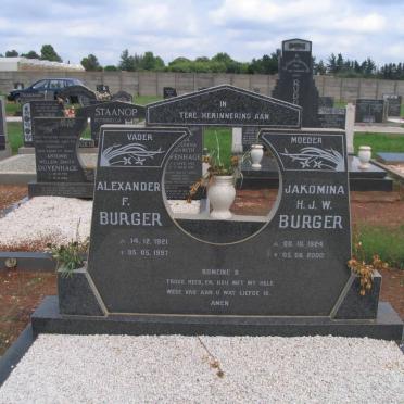 BURGER Alexander F. 1921-1997 &amp; Jakomina H.J.W. 1924-2000