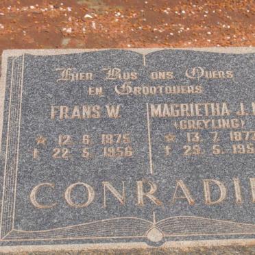 CONRADIE Frans W. 1875-1956 &amp; Magrietha J.M. GREYLING 1873-1952
