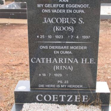 COETZEE Jacobus S. 1923-1997 &amp; Catharina H.E. 1929-
