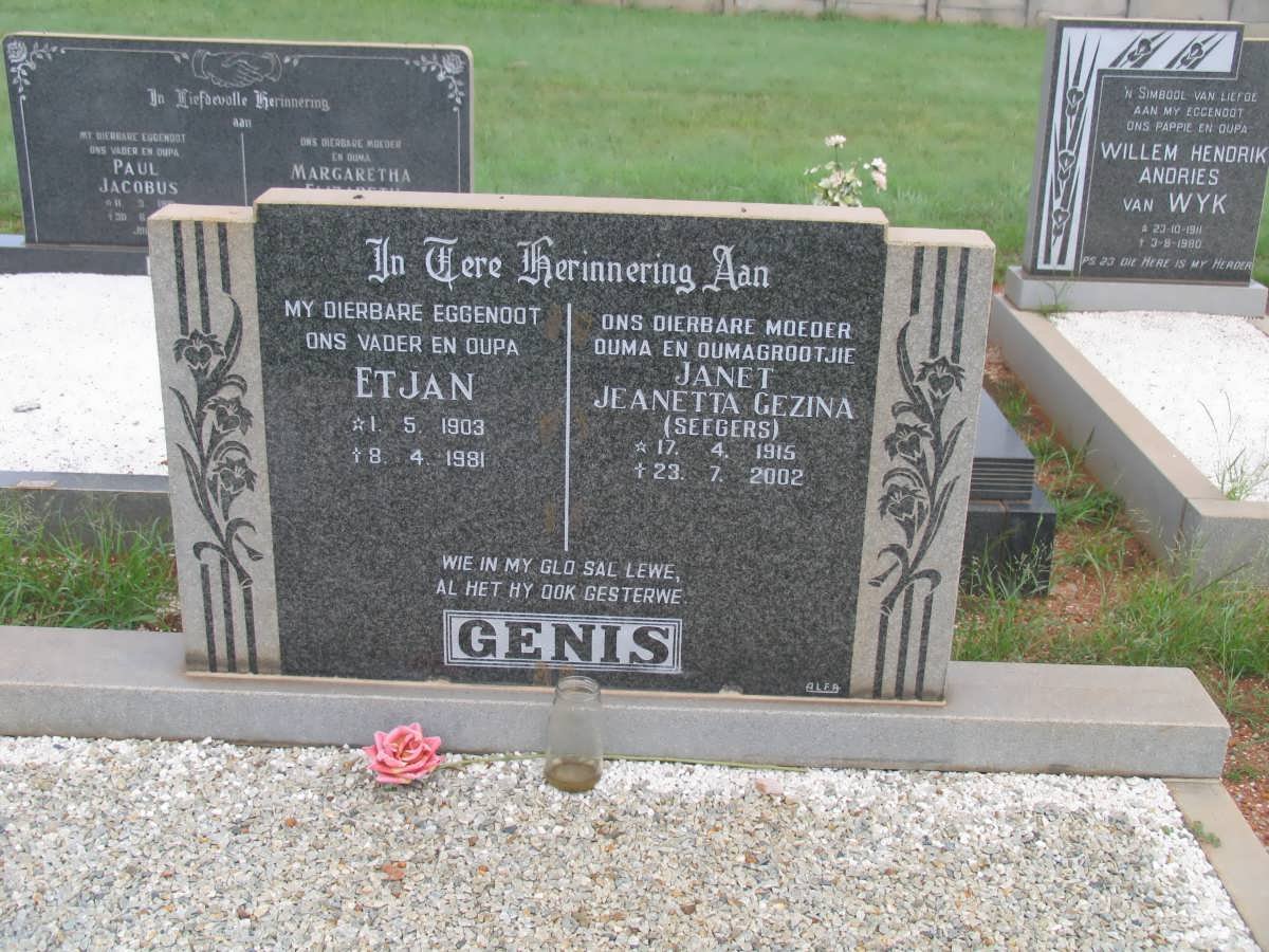 GENIS Etjan 1903-1981 &amp; Janet Jeanetta Gezina SEEGERS 1915-2002