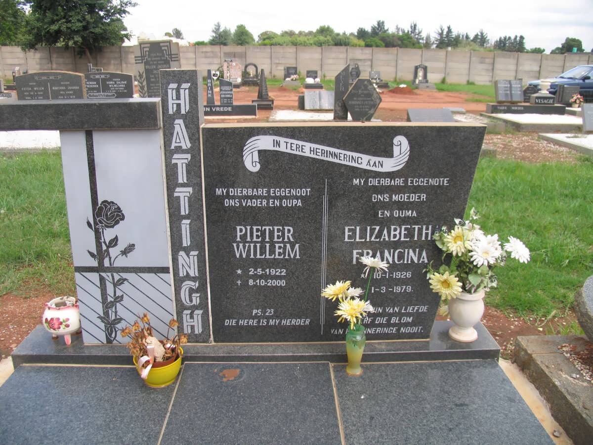 HATTINGH Pieter Willem 1922-2000 &amp; Elizabeth Francina 1926-1979