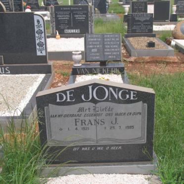 JONGE Frans J., de 1921-1985