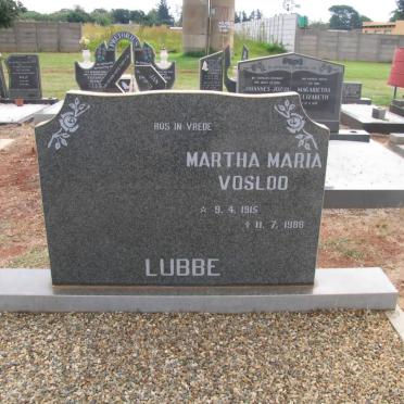 LUBBE Martha Maria nee VOSLOO 1915-1988