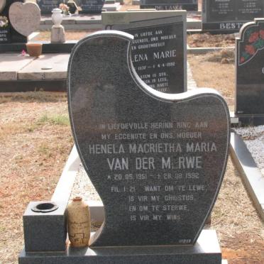 MERWE Henela Magrietha Maria, van der 1951-1992