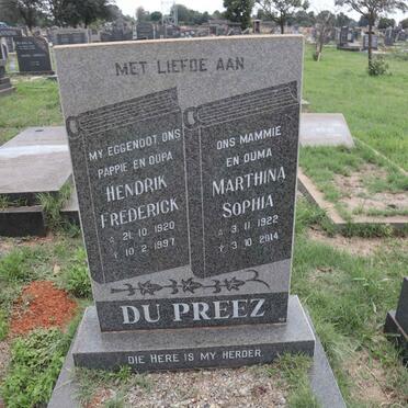 PREEZ Hendrik Frederick, du 1920-1997 & Marthina Sophia 1922-2014