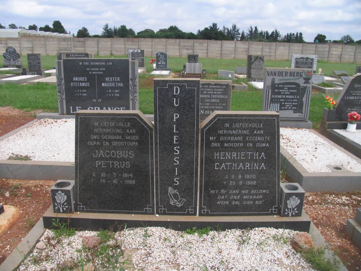 PLESSIS Jacobus Petrus, du 1914-1988 &amp; Henrietha Catharina 1920-1982