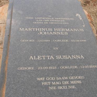 ROUX Marthinus Hermanus Johannes, le 1914-1998 &amp; Aletta  Susanna 1923-2000