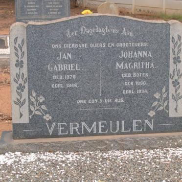 VERMEULEN Jan Gabriel 1878-1946 &amp; Johanna Magritha BOTES 1890-1934