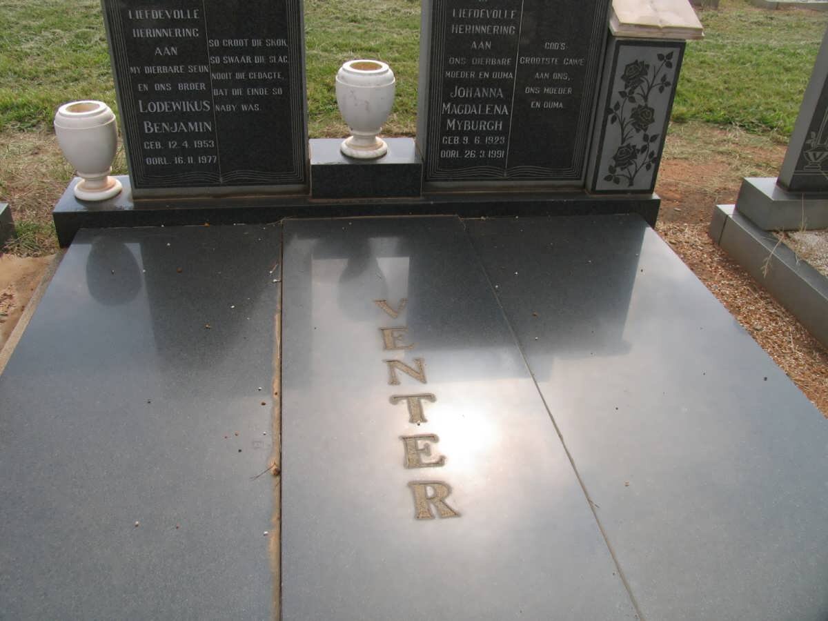 VENTER Johanna Magdalena MYBURGH 1923-1991 :: VENTER Lodewikus Benjamin 1953-1977 