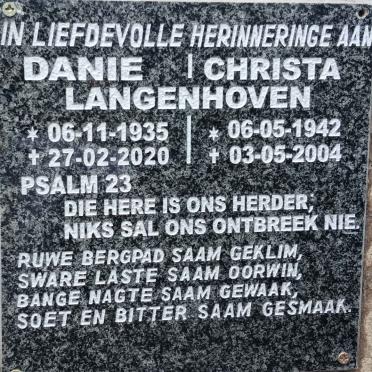LANGENHOVEN Danie 1935-2020 & Christa 1942-2004