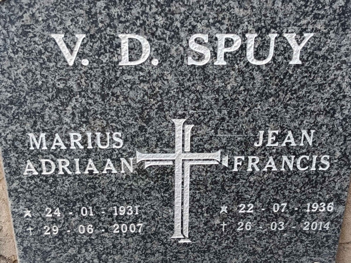 SPUY Marius Adriaan, v.d. 1931-2007 & Jean Francis 1936-2014