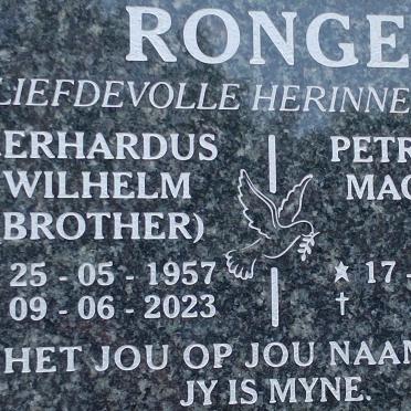 RONGE Gerhardus Wilhelm 1957-2023 & Petronela Magrieta 1961-
