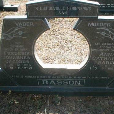 BASSON Frederik Johannes Jacobus 1914-1994 &amp; Anna Catharina Francina 1919-1988