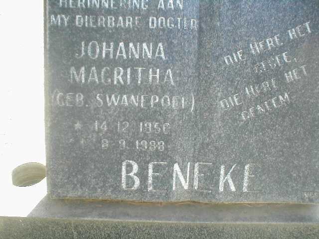 BENEKE Johanna Magritha nee SWANEPOEL 1958-1988