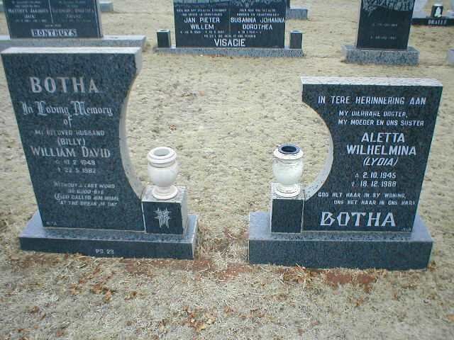 BOTHA William David 1948-1982 &amp; Aletta Wilhelmina 1945-1988