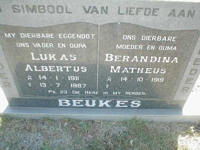 BEUKES Lukas Albertus 1911-1987 &amp; Berandina Matheus 1919-
