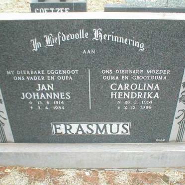 ERASMUS Jan Johannes 1914-1984 Carolina Hendrika 1914-1986