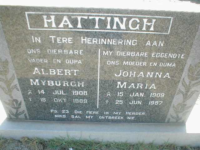 HATTINGH Albert Myburgh 1908-1989 &amp; Johanna Maria 1909-1987