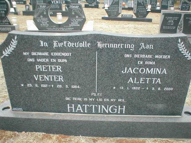 HATTINGH Pieter Venter 1912-1984 &amp; Jacomina Aletta 1922-2000