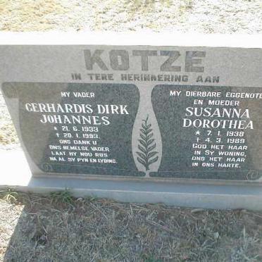 KOTZE Gerhardis Dirk Johannes 1933-1993 &amp; Susanna Dorothea 1938-1989