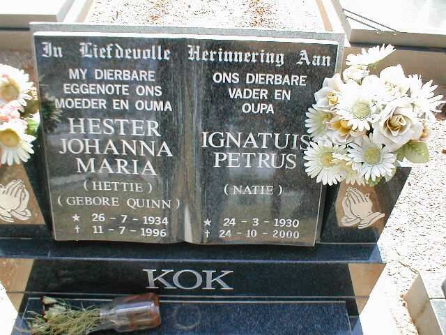 KOK Ignatuis Petrus 1930-2000 &amp; Hester Johanna Maria QUINN 1934-1996