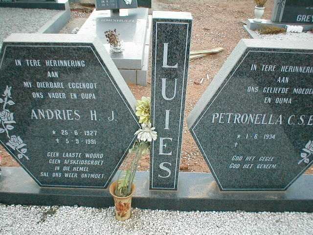 LUIES Andries H.J. 1927-1991 &amp; Petronella C.S.E. 1934-