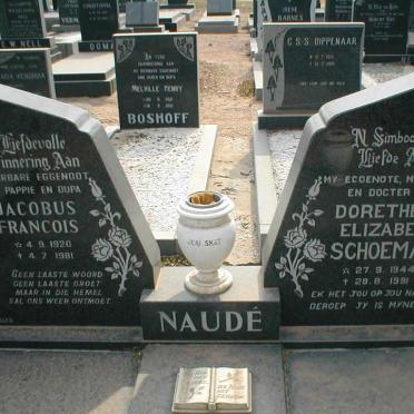 NAUDE Jacobus Francois 1920-1981 &amp; Dorothea Elizabeth SCHOEMAN 1944-1991