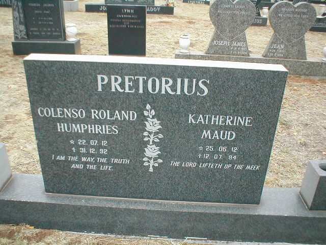 PRETORIUS Colenso Roland Humphries 1912-1992 &amp; Katherine Maud 1912-1984