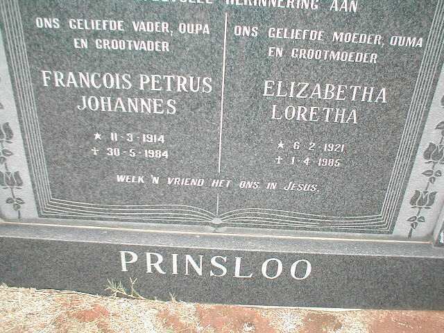 PRINSLOO Francois Petrus Johannes 1914-1984 &amp; Elizabeth Loretha 1921-1985