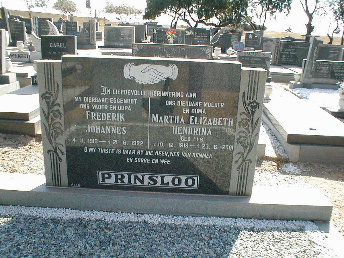 PRINSLOO Frederik Johannes 1918-1982 &amp; Martha Elizabeth Hendrika ELS 1918-2001
