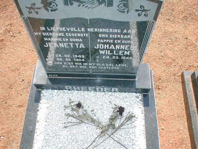 RHEEDER Johannes Willem 1940- &amp; Jeanetta 1940-1994