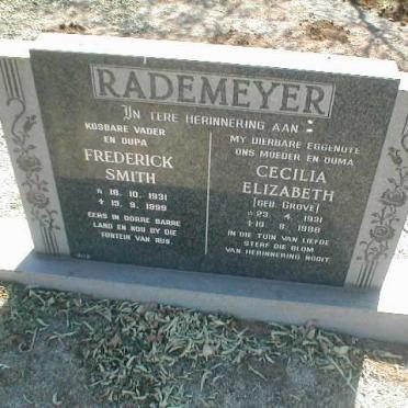 RADEMEYER Frederick Smith 1931-1999 &amp; Cecilia Elizabeth GROVÉ 1931-1986