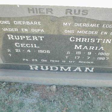 RUDMAN Rupert Cecil 1906- &amp; Christina Maria 1906-1987