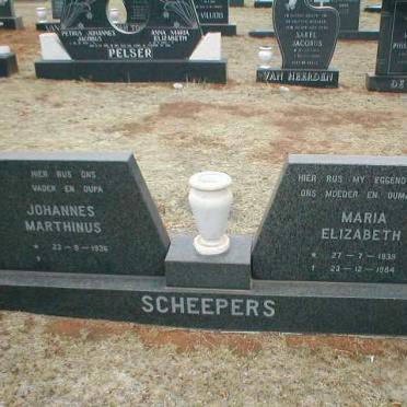 SCHEEPERS Johannes Marthinus 1936- &amp; Maria Elizabeth 1939-1984