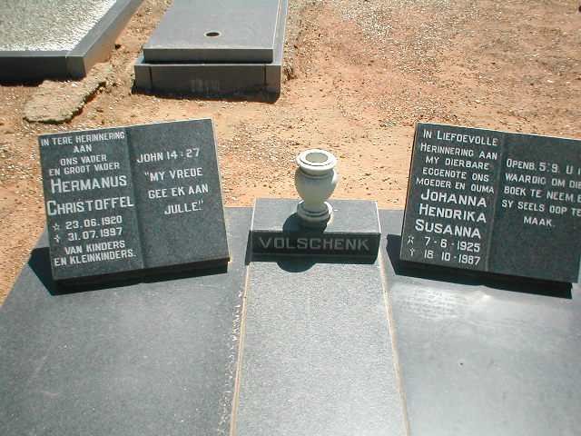 VOLSCHENK Hermanus Christoffel 1920-1997 &amp; Johanna Hendrika Susanna 1925-1987