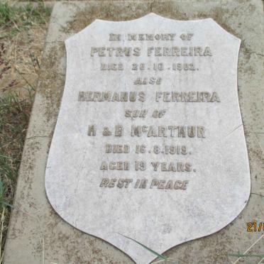 FERREIRA Petrus -1902 :: McARTHUR Hermanus Ferreira  -1919