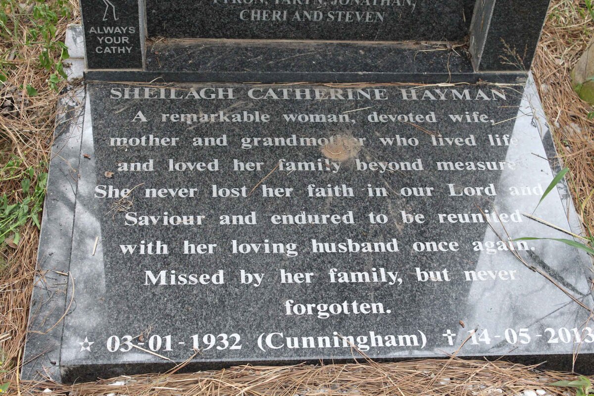 HAYMAN A.B.J. 1928-2000 &amp; Sheilagh Catherine nee CUNNINGHAM 1932-2013