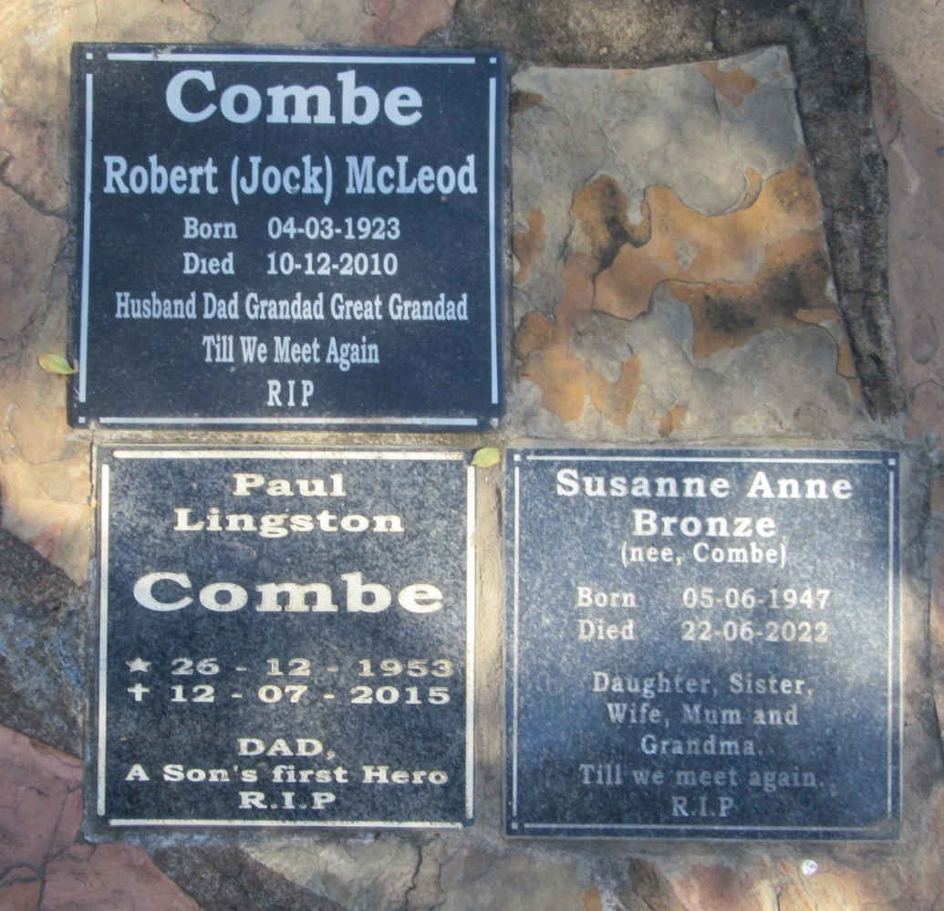 COMBE Robert McLeod 1923-2010 :: BRONZE Susanne Anne nee COMBE 1947-2022 :: COMBE Paul Lingston 1953-2015 