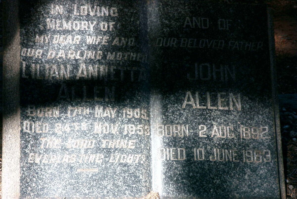 ALLEN John 1892-1963 &amp; Lilian Annetta 1905-1953