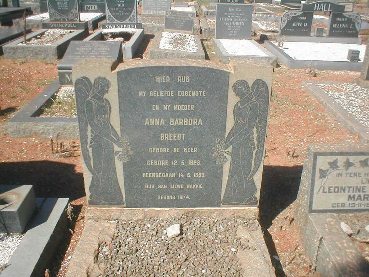 BREEDT Anna Barbora nee DE BEER  1928-1953