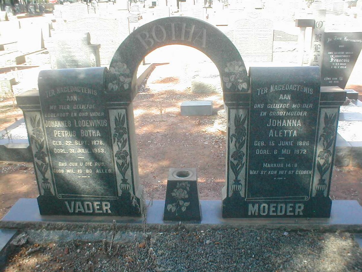 BOTHA Johannes Lodewikus Petrus 1878-1953 &amp; Johanna Aletta 1886-1972