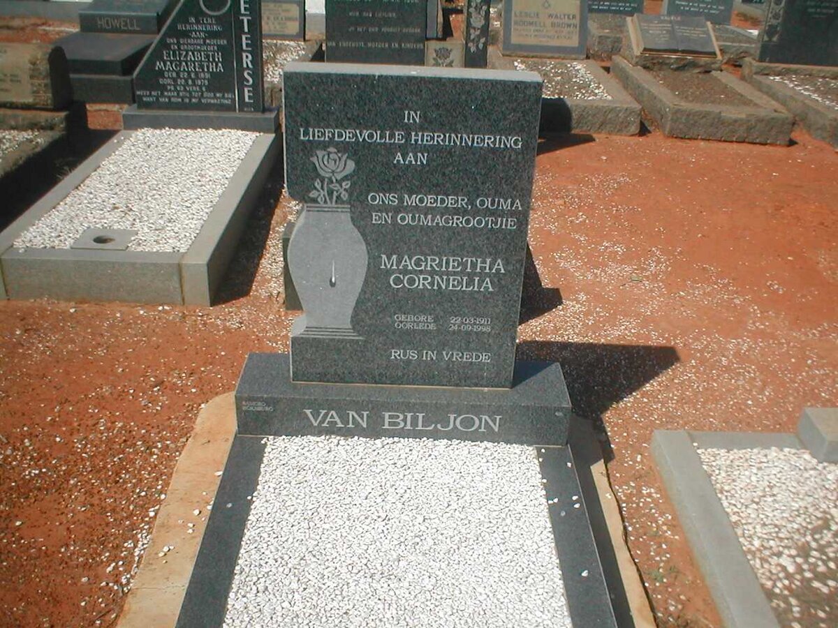 BILJON Magrietha Cornelia, van 1911-1998