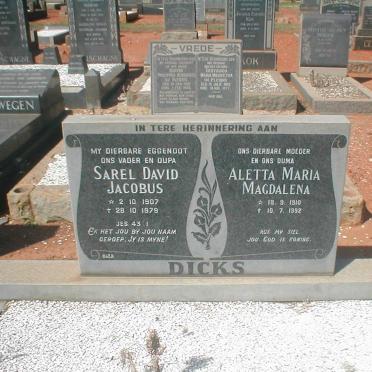 DICKS Sarel David Jacobus 1907-1979 &amp; Aletta Maria Magdalena 1910-1992