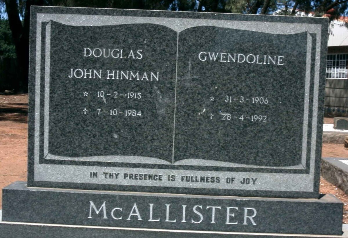 McALLISTER Douglas John Hinman 1915-1984 &amp; Gwendoline 1906-1992