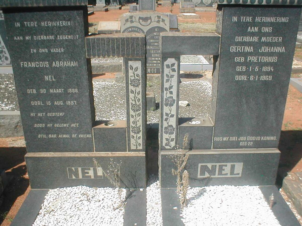 NEL Francois Abraham 1888-1957 &amp; Gertina Johanna PRETORIUS 1894-1969