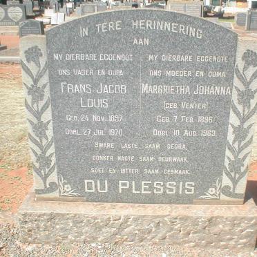 PLESSIS Frans Jacob Louis, du 1897-1970 &amp; Margrietha Johanna VENTER 1896-1963