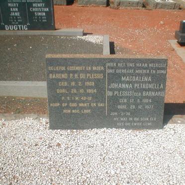 PLESSIS Barend P.H., du 1903-1954 &amp; Magdalena Johanna Petronella BARNARD 1904-1977