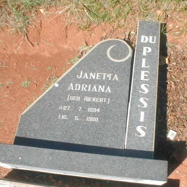 PLESSIS Janetta Adriana, du nee RIEKERT 1894-1980